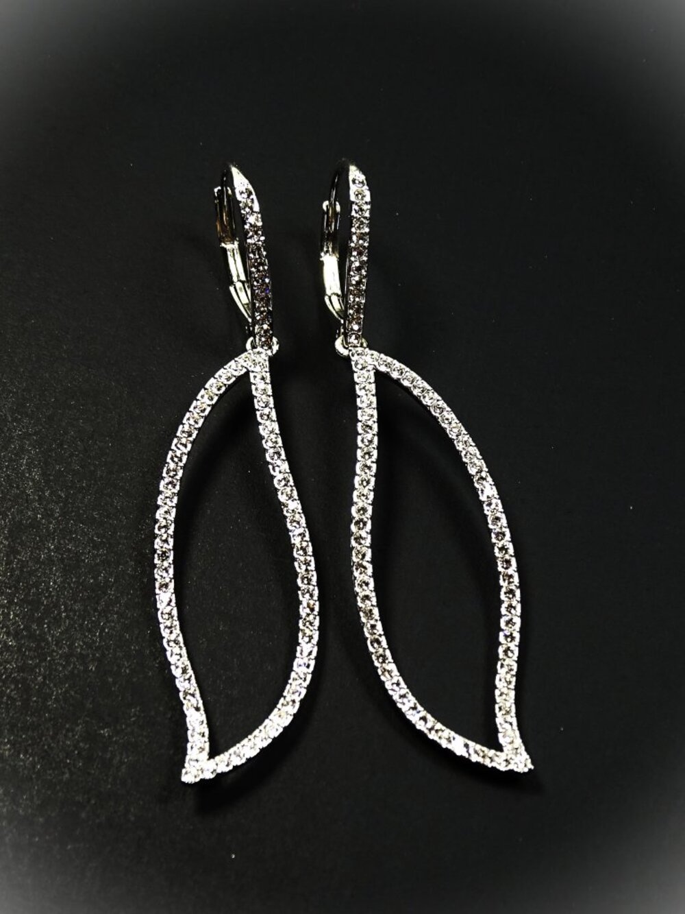 NADRI Rhodium Plate Metal & Clear Cubic Zirconia Leaf Dangle Earrings